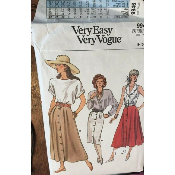 Sewing Pattern Vogue 9946 Misses Skirts Sizes 8-10-12 Vintage U/C - Picture 1 of 6